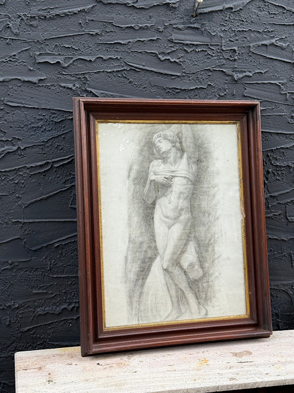 Framed original male nude figure