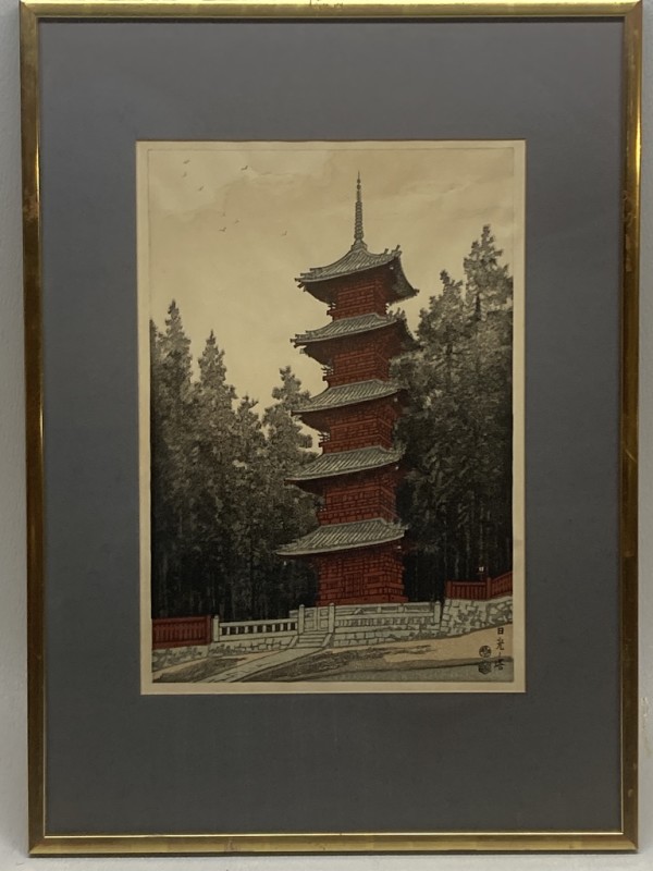 Pagoda of Nikko Toshogu Shrine Eiichi Kotozuka woodblock