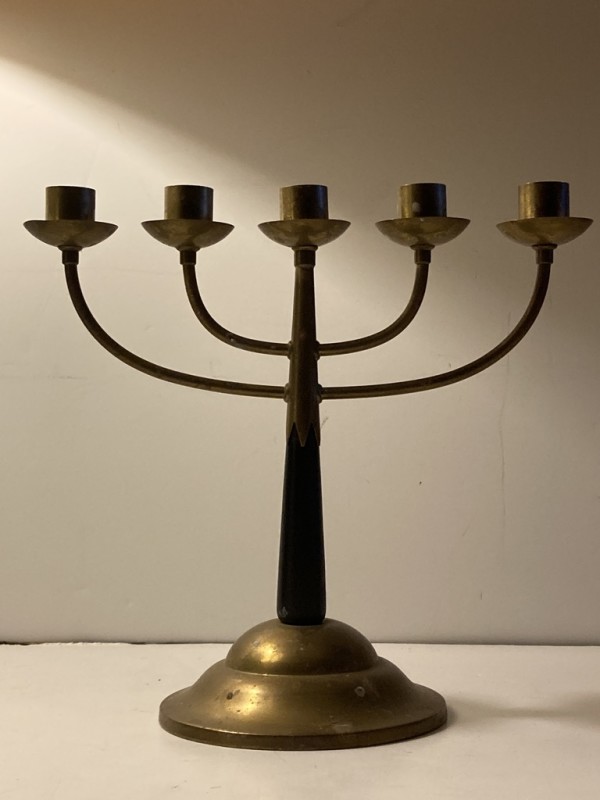 Swedish brass and wood vintage candleabra