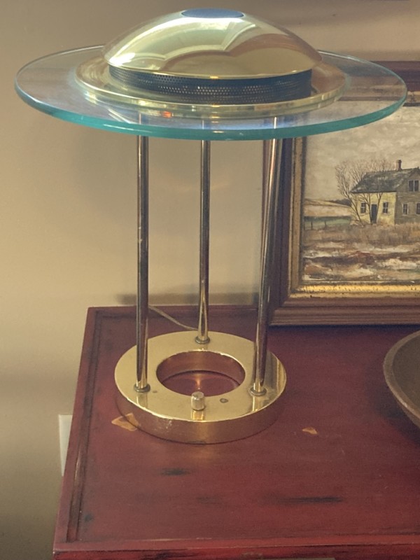 Brass Sonneman saucer table lamp