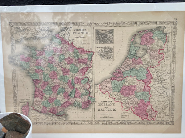 SHRINKWRAPPED early 1864 map of France, Holland, Belgium