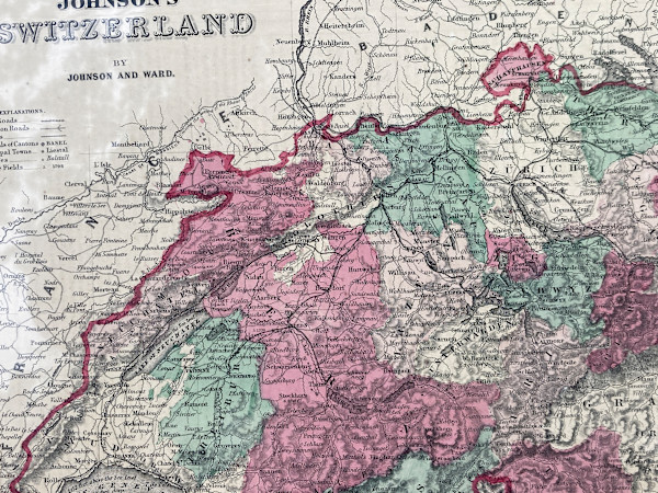 SHRINKWRAPPED early 1864 map of Switzerland