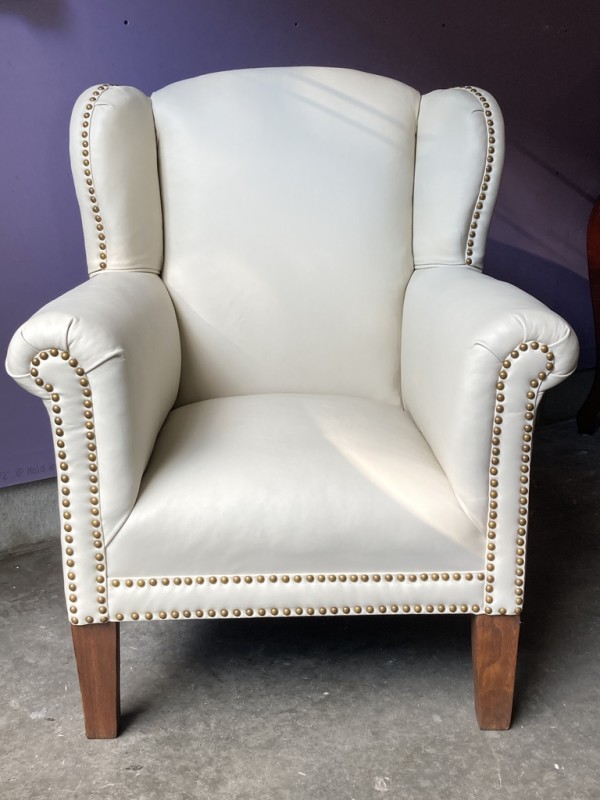Upholstered Art Deco White leather wingback