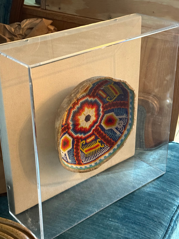 Huichol beaded gourd bowl in lucite frame, Image 3.