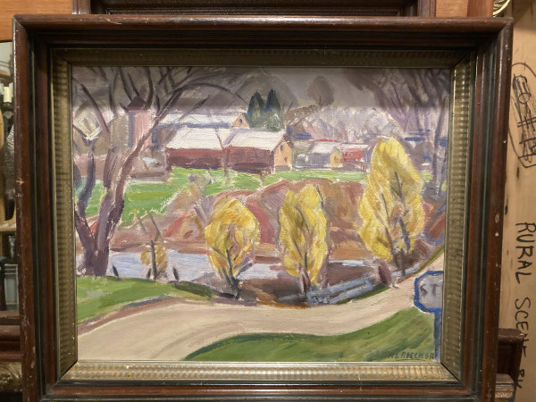 Framed original farm scene painting