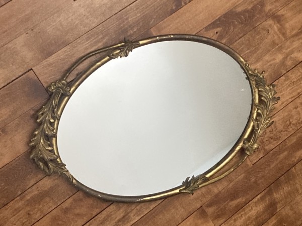 Turn of the century small gold metal mirror