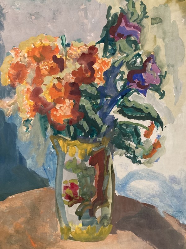 Framed Elizabeth Grant  watercolor floral in painted vase