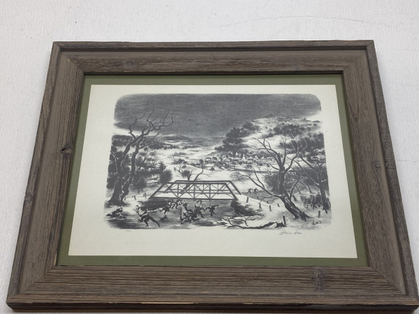 Framed 1931 lithograph "Winter in the Catskills" by Doris Lee