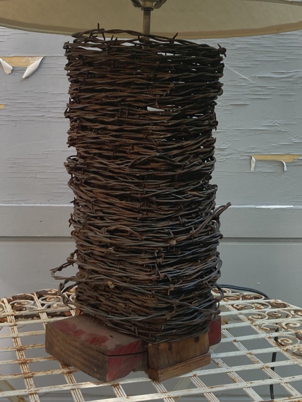 Home made vintage barbed wire table lamp