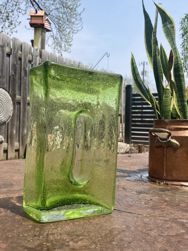 Hand blown green art glass vase