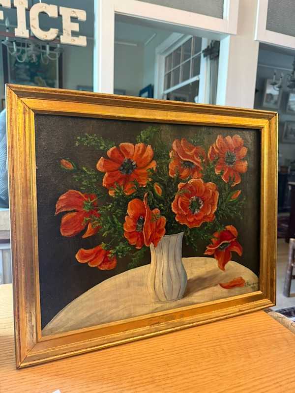 framed vintage painting of poppies