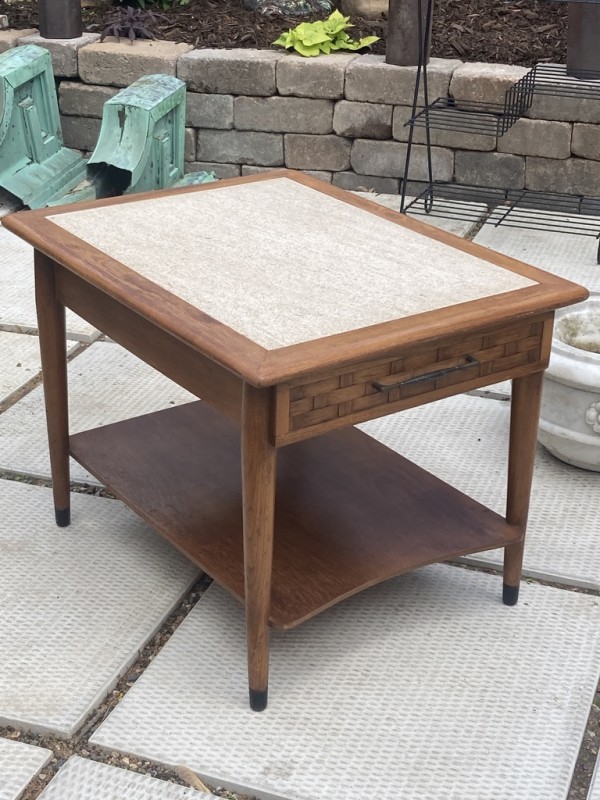 Lane table with travertine top