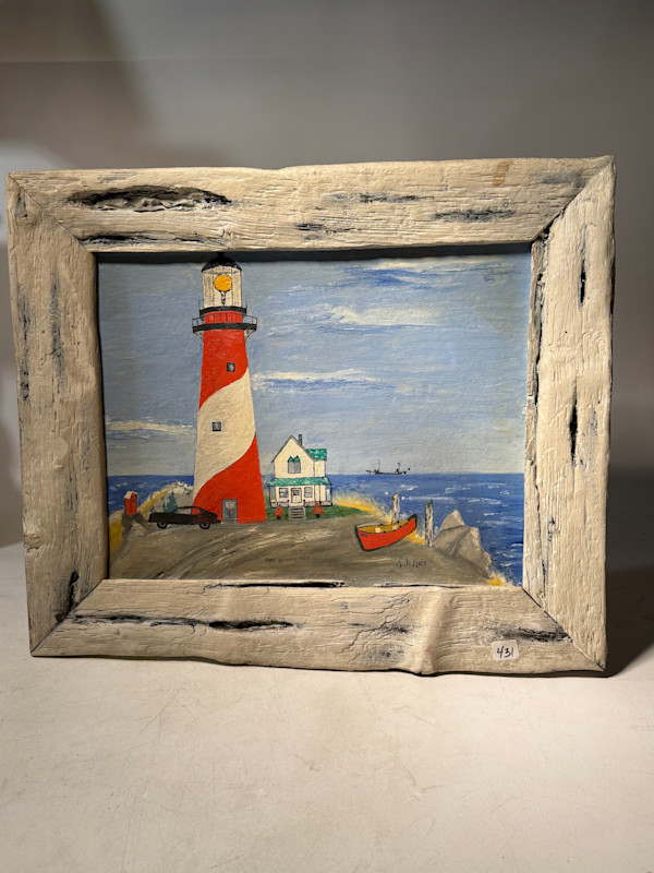 original painting of lighthouse on board