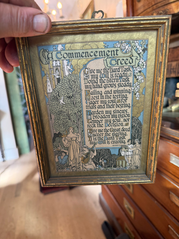 framed vintage motto print "A Commencement Creed...", Image 1.