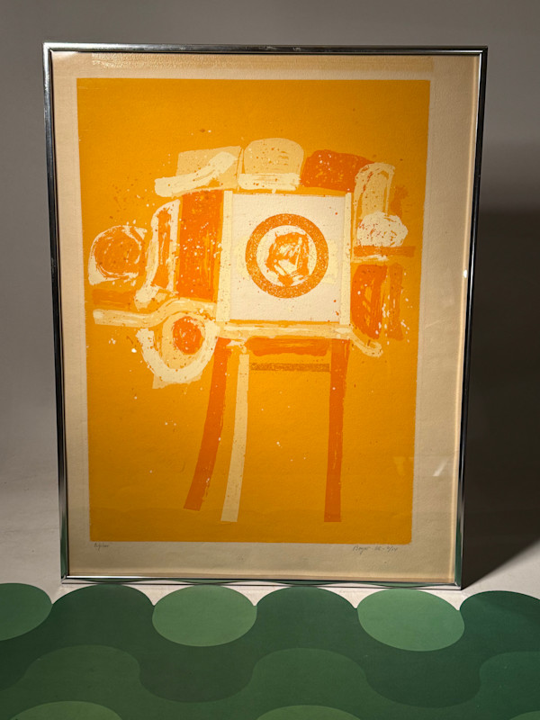 framed vintage abstract orange serigraph