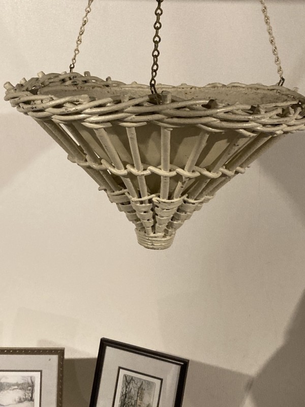 Victorian era wicker hanging cone shaped basket
