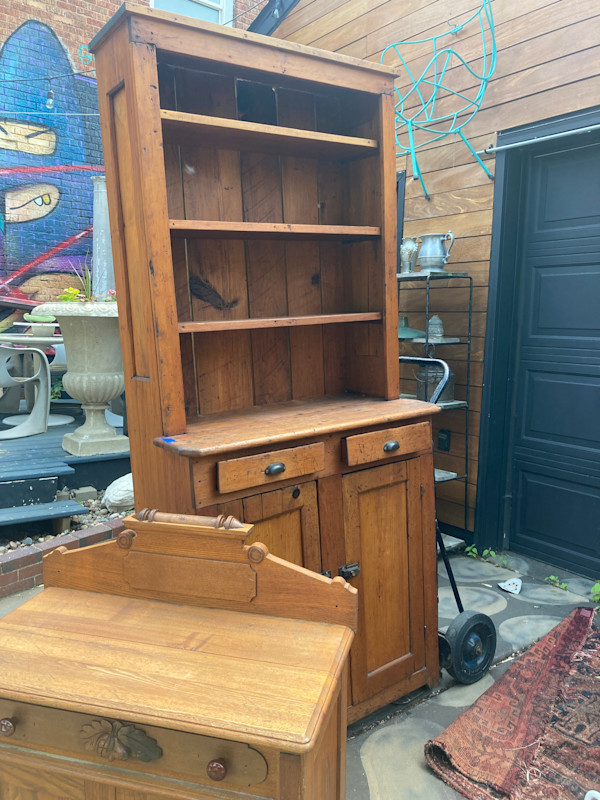 Primitive pine stepback cupboard