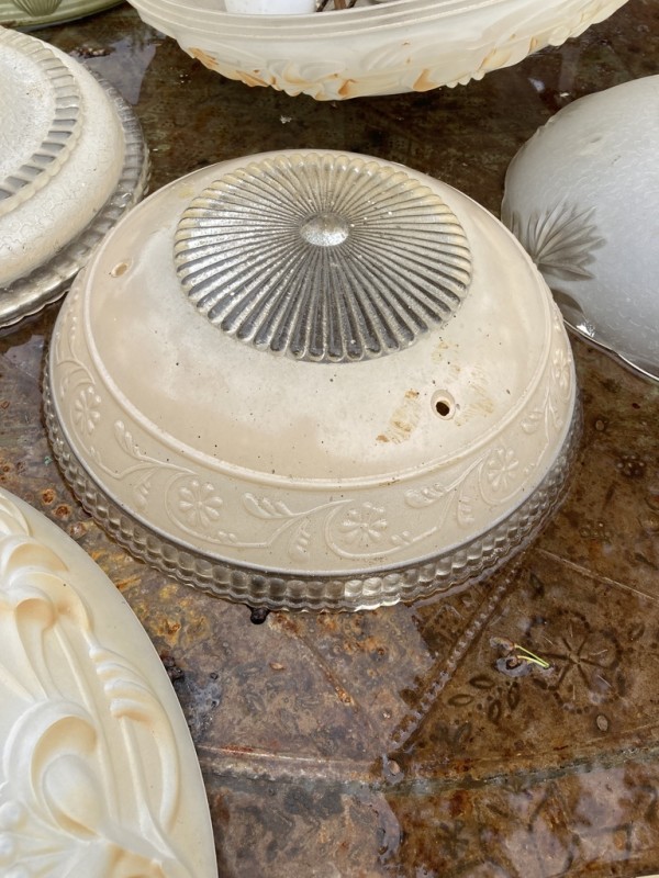 1940's ceiling fixture ~ frosted cream  and clear floral dome pattern