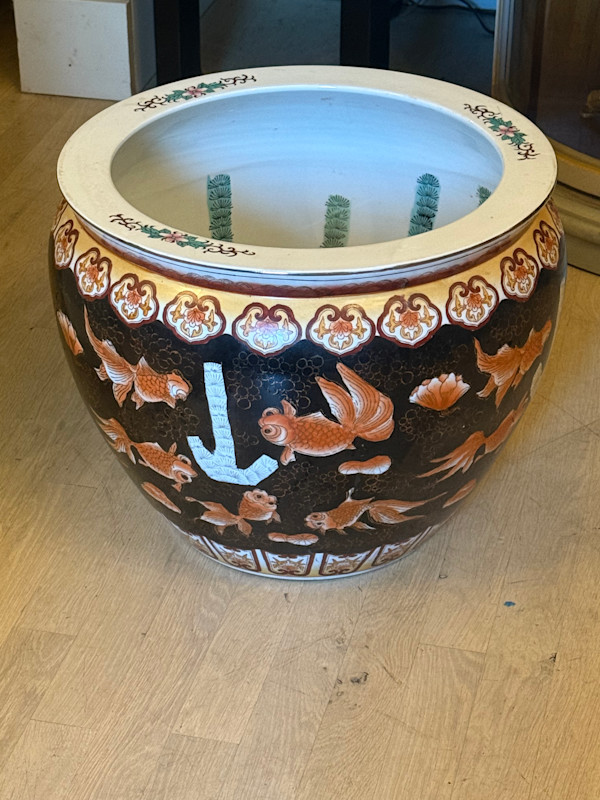 Large painted koi fish jardiniere