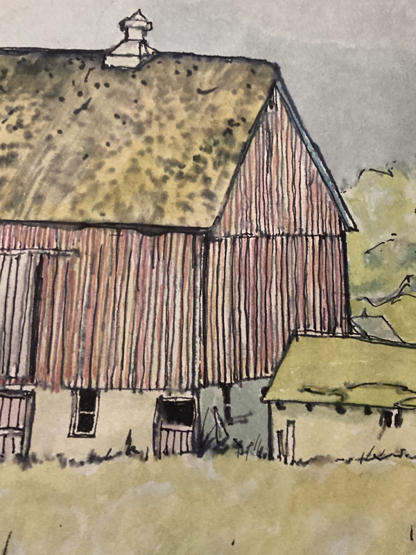 Framed James Quentin Young watercolor of barn