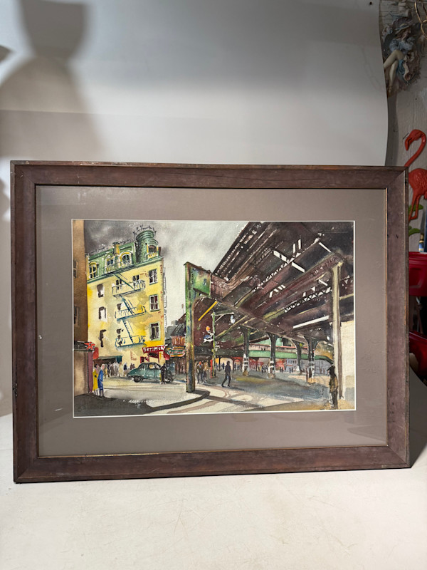 Original watercolor of street scene by Russ Conn