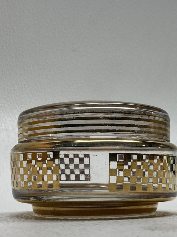 Art Deco gold painted checker board patten covered powder dish