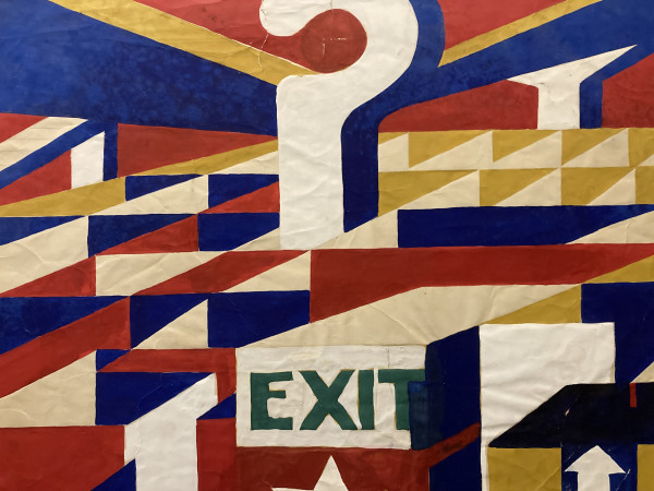 Unframed James Quentin Young "EXIT" painting on paper
