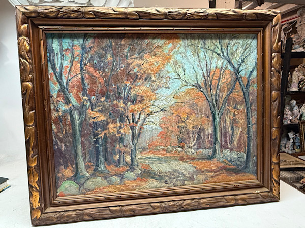 Carl G.T. Olson original painting on board fall path with rocks  #33