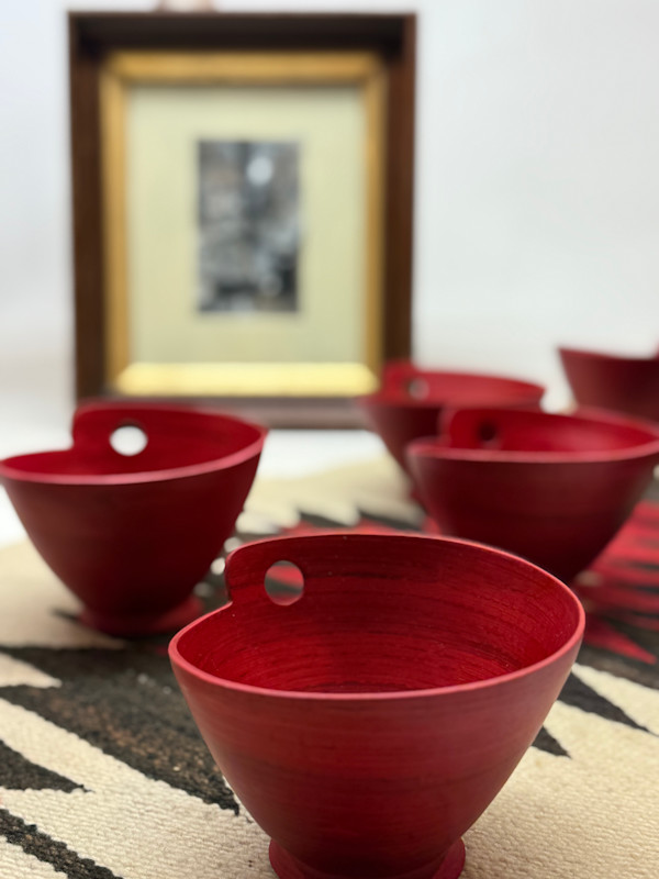 pair of lacquered bamboo noodle bowls