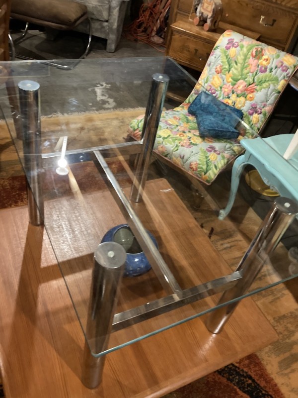 Chrome base glass top side table