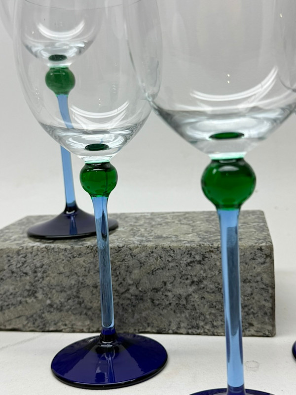 Set of 6 Green and Blue wine glasses