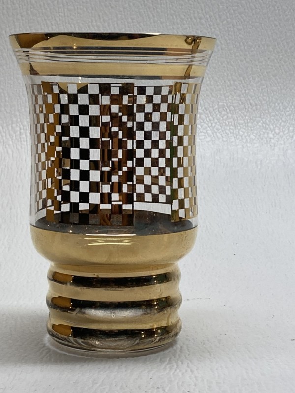 Art Deco gold painted checker board patten Perfume dresser vase