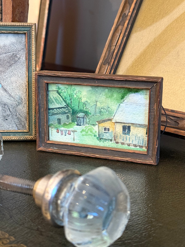 Framed mini painting of farm scene