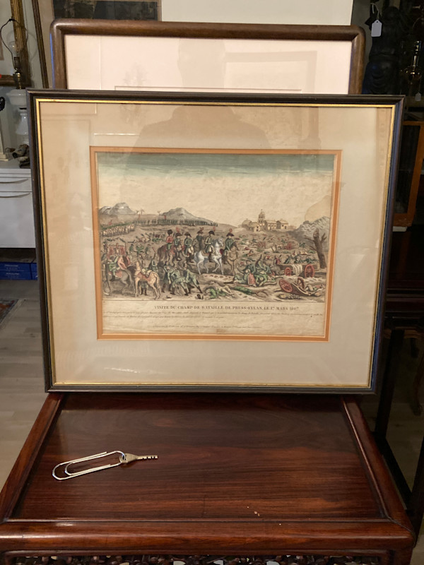 Framed Napoleonic war scene engraving