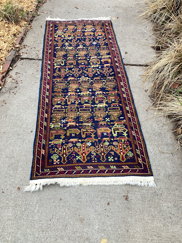 hand made antique navy and green with turtles runner