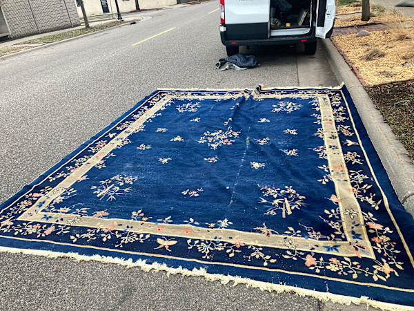 large hand made wool room sized Navy Asian rug