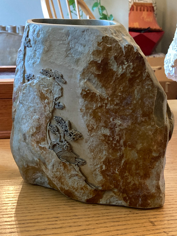 Large carved soapstone vase rock