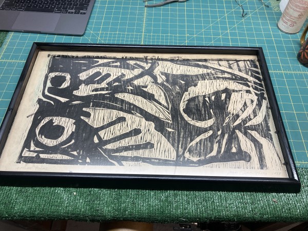 framed James Quentin Young "Nature Forms" woodblock