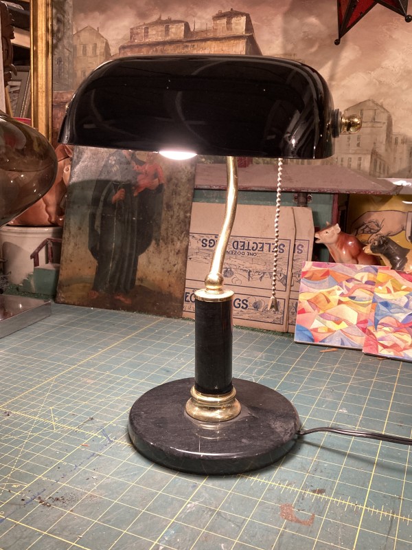Black  bankers lamp  with marble base