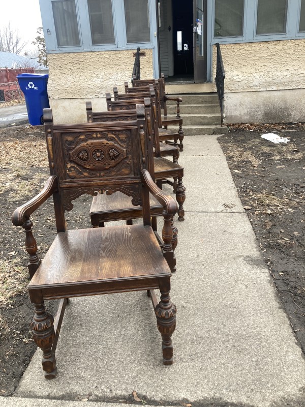 Carved oak dining room chairs