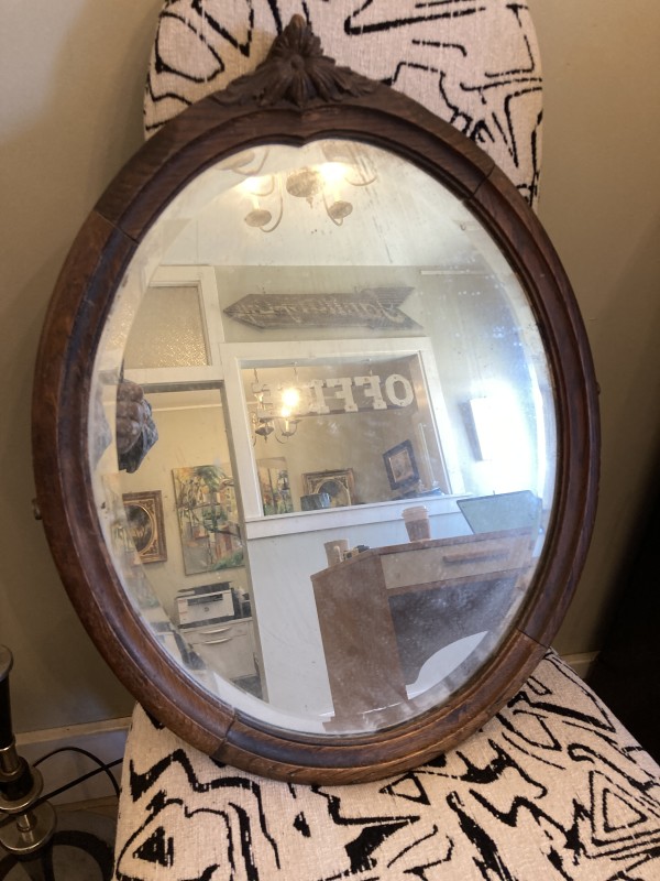 oval oak mirror