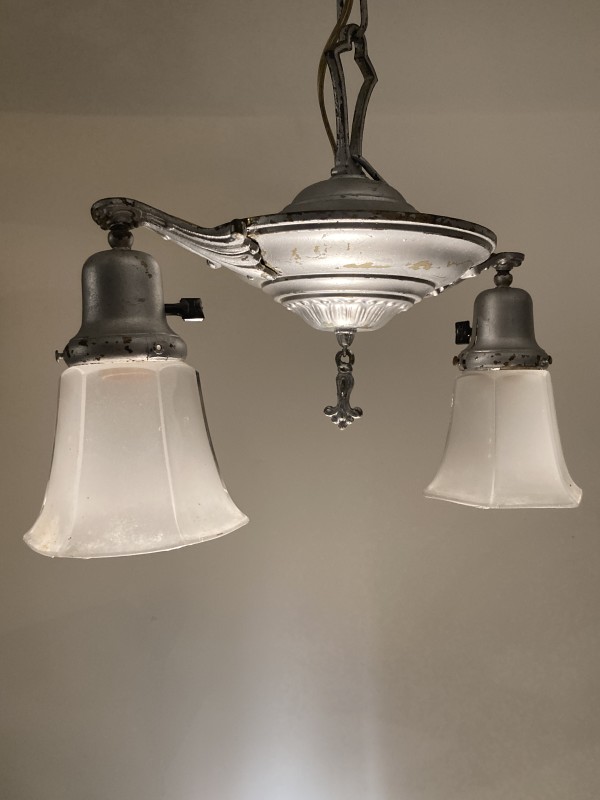 Early 20th century silver hanging 2 light fixture