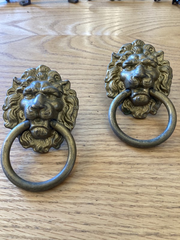 Pair of lion head brass handles