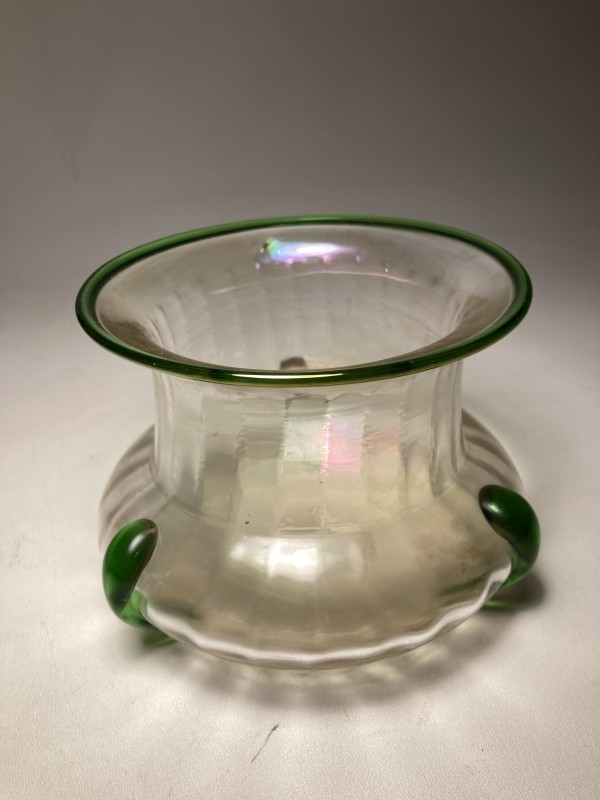 Art Nouveau Loetz art glass bowl with green applied decoration