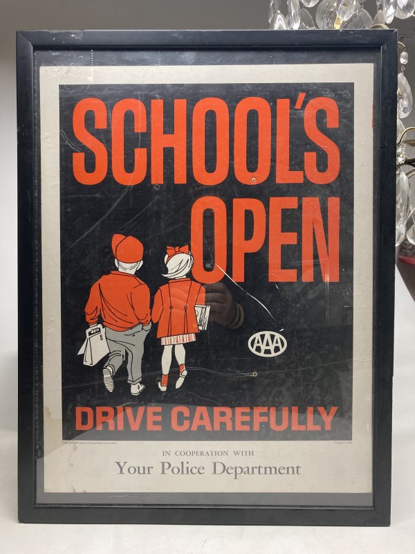 Framed vintage open school poster