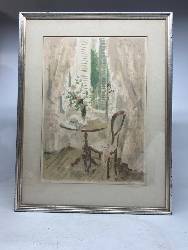 litho of chair and table at a window