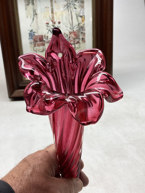 hand blown Ruby floral wall mounted bud vase