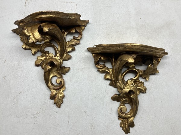 Pair of vintage gold gilt Italian Baroque shelves