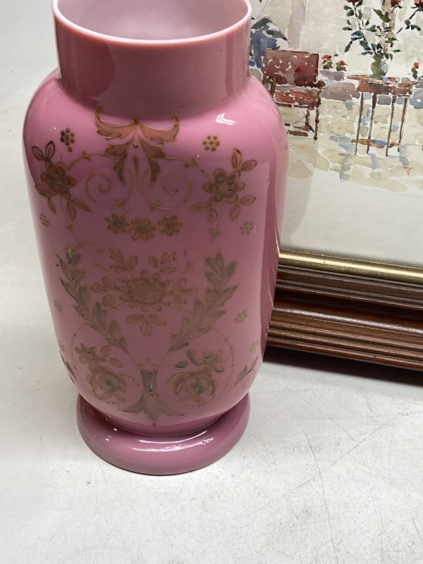Tall pink Bristol glass vase