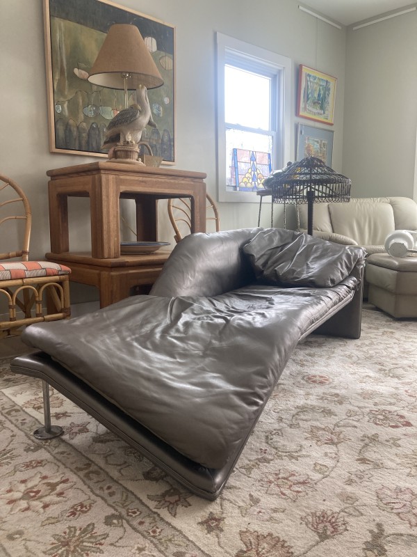 Pewter leather chaise lounge
